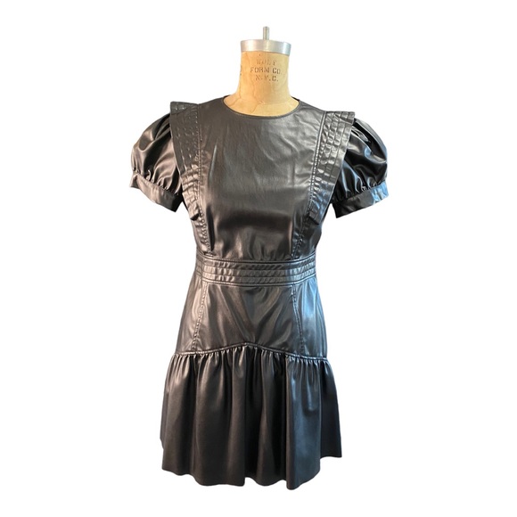 Zara Vegan Leather Puff Shoulder Ruffle Dress - Picture 8 of 9